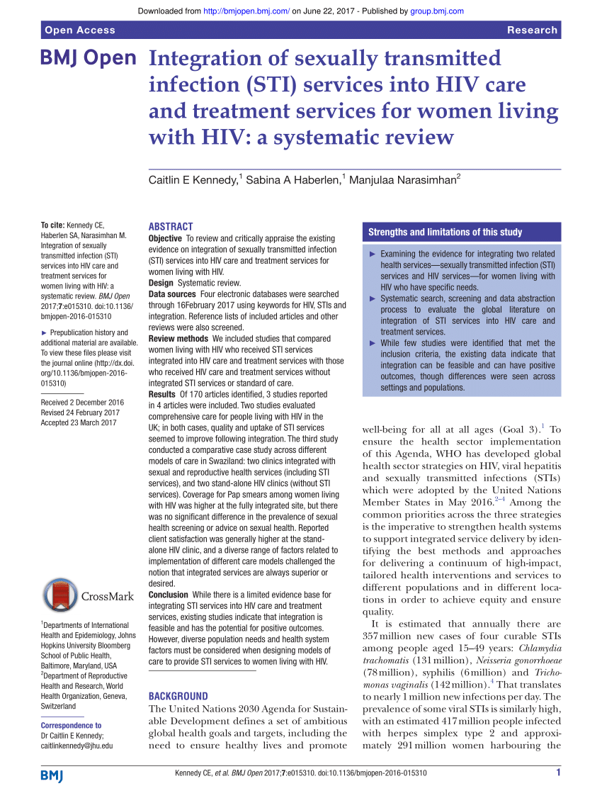 Pdf Integration Of Sexually Transmitted Infection Sti Services Into 3723