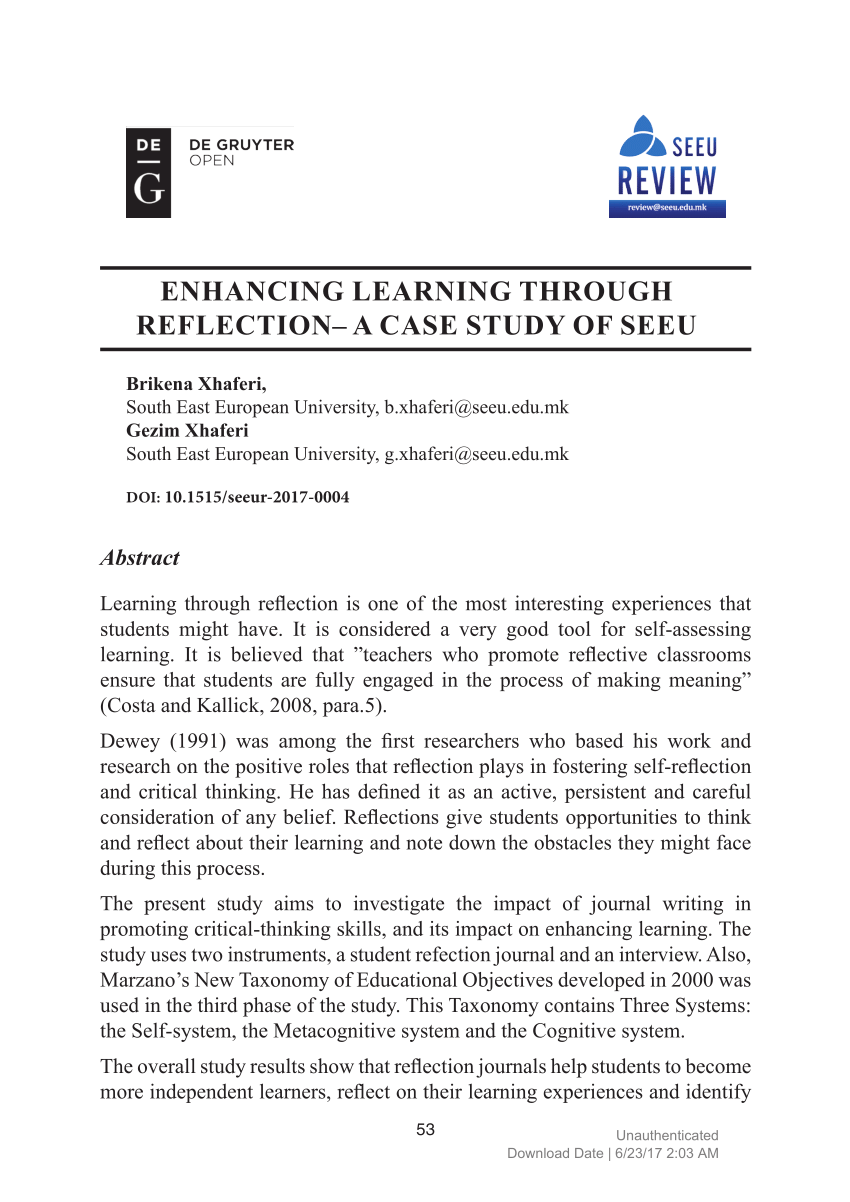 reflective learning case study