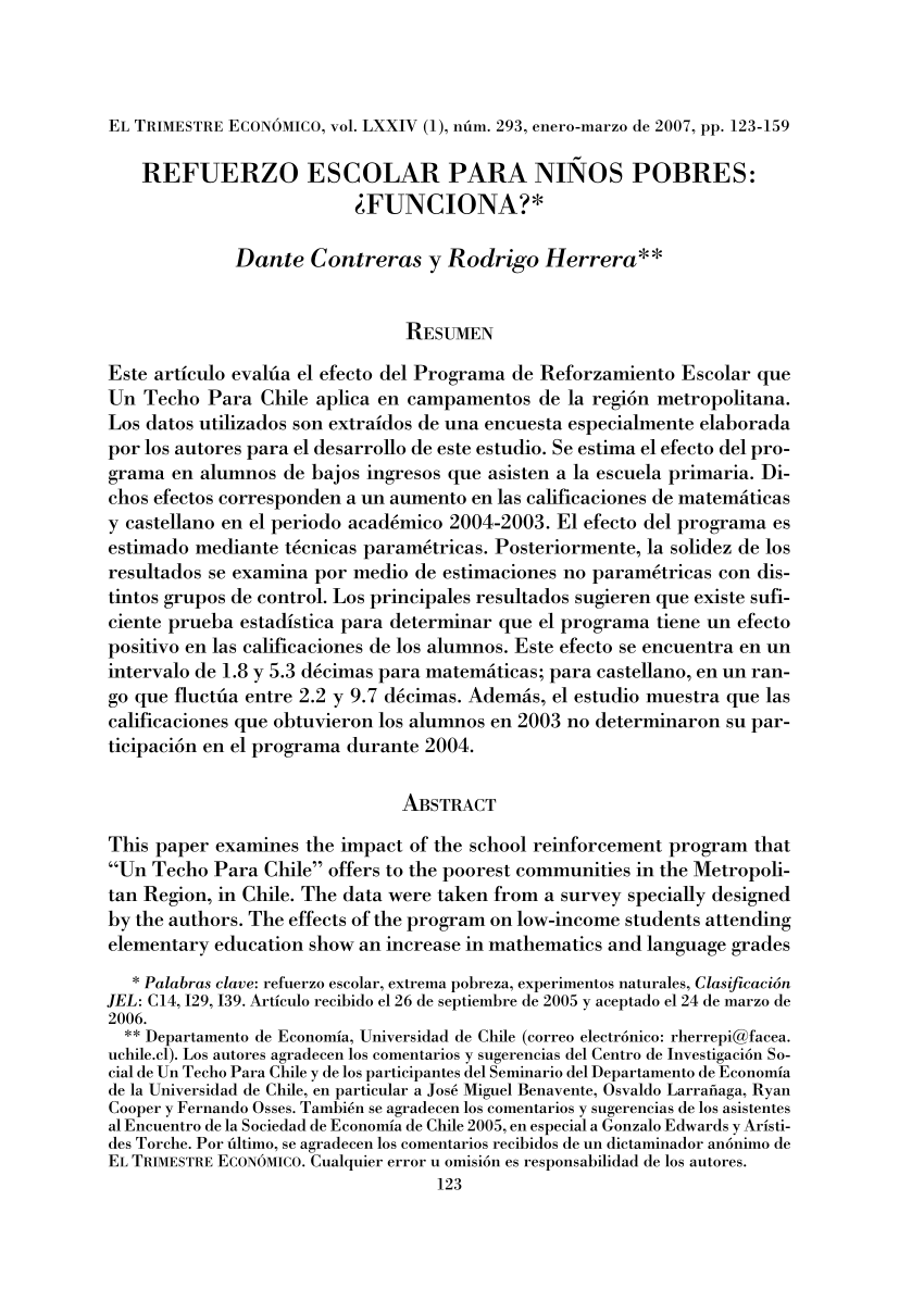 Pdf Refuerzo Escolar Para Ninos Pobres Funciona