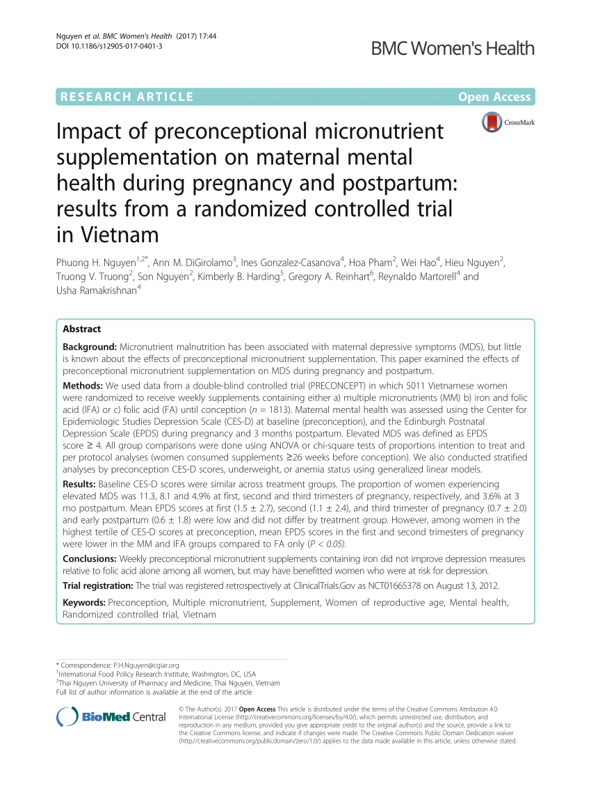 Pre-pregnancy micronutrient supplementation may be crucial to maternal  health while expecting: RCT