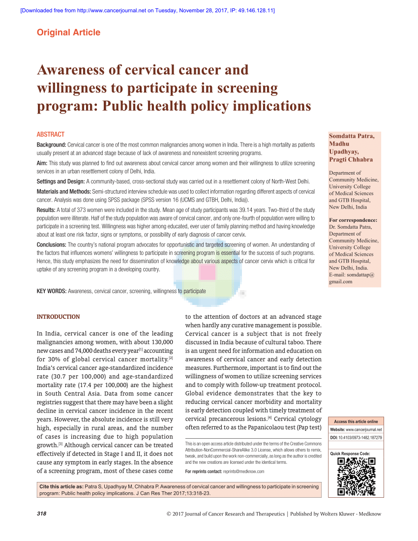 research articles about cervical cancer