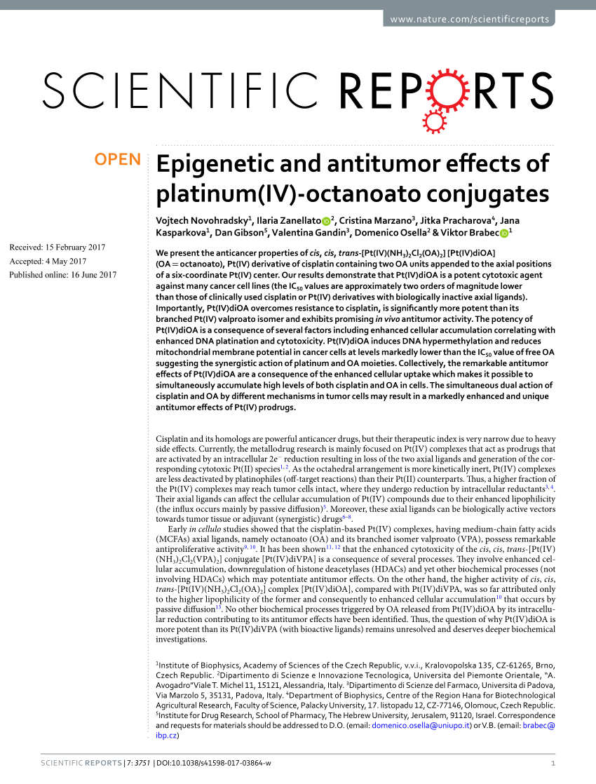 PDF) Epigenetic and antitumor effects of platinum(IV)-octanoato