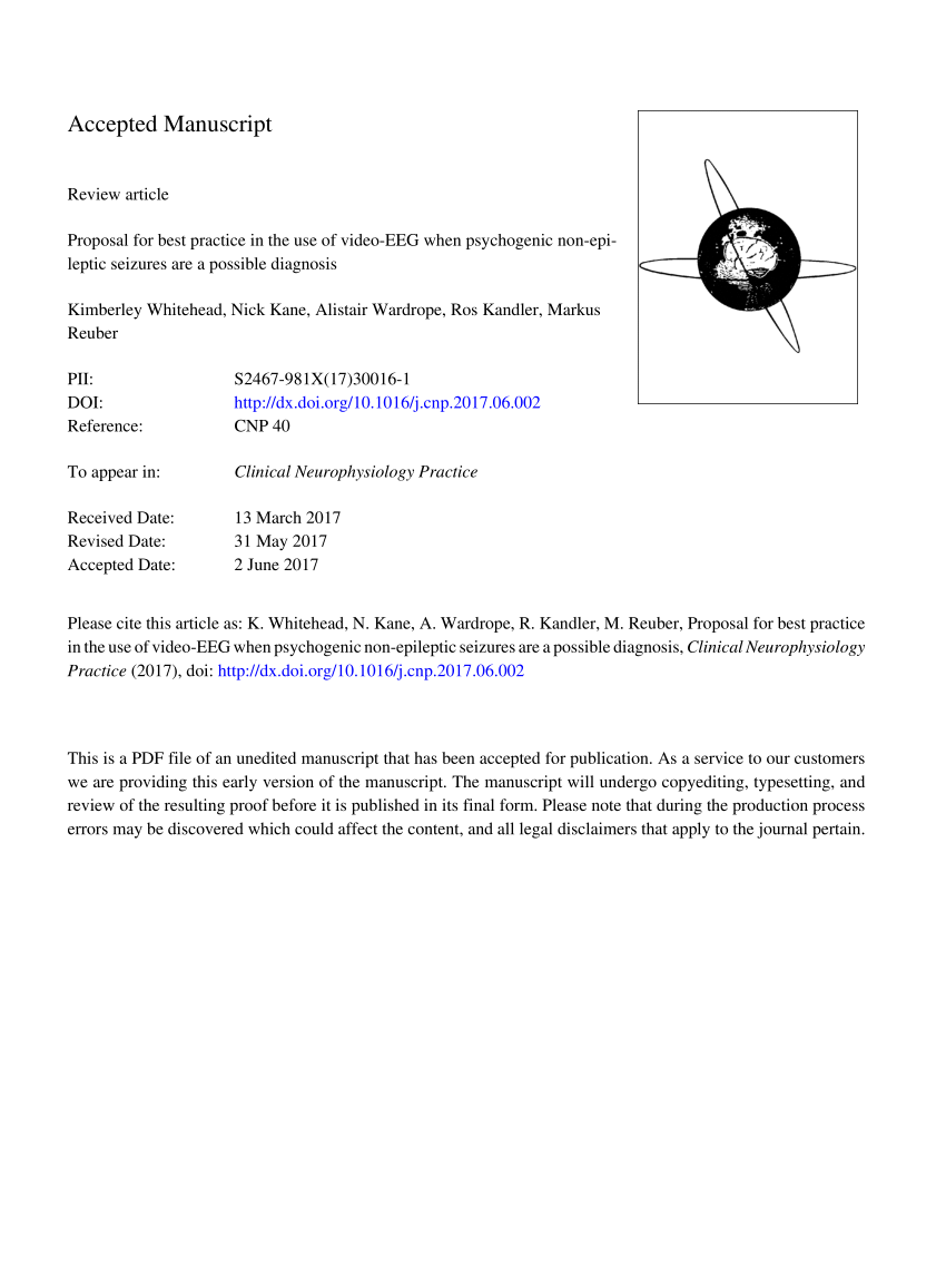 Pdf Proposal For Best Practice In The Use Of Video Eeg When Psychogenic Non Epileptic Seizures Are A Possible Diagnosis