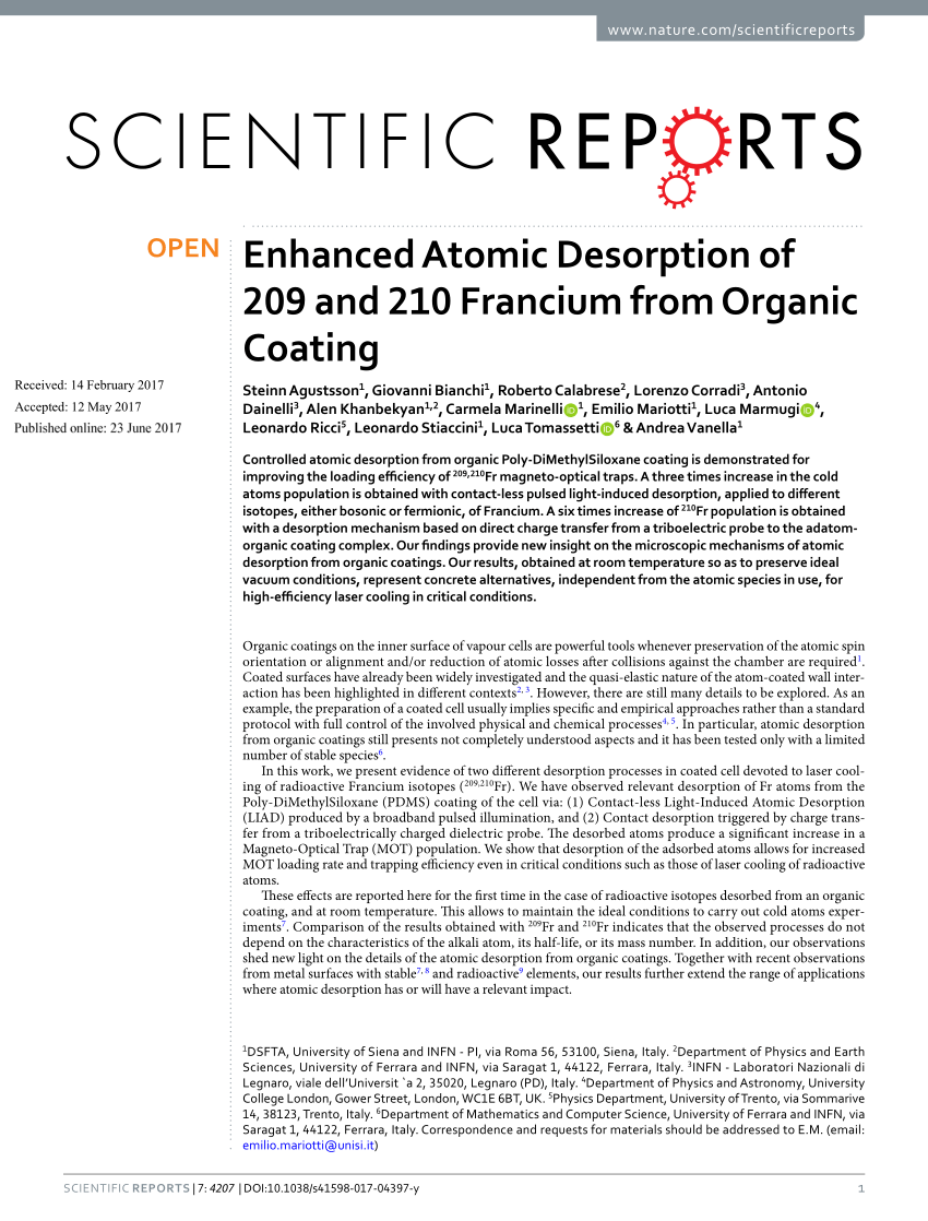 Pdf Enhanced Atomic Desorption Of 209 And 210 Francium From