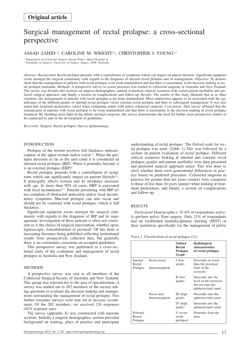 Pdf Surgical Management Of Rectal Prolapse A Cross Sectional Perspective 9033