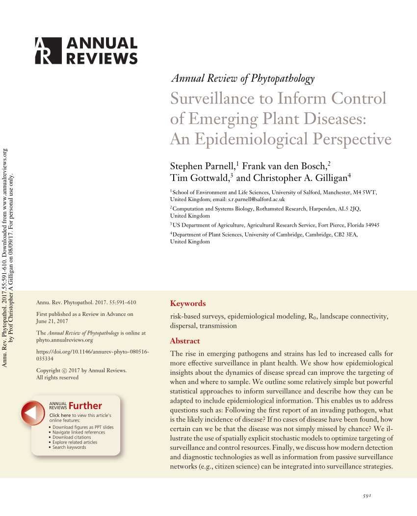 Pdf Surveillance To Inform Control Of Emerging Plant Diseases An Epidemiological Perspective