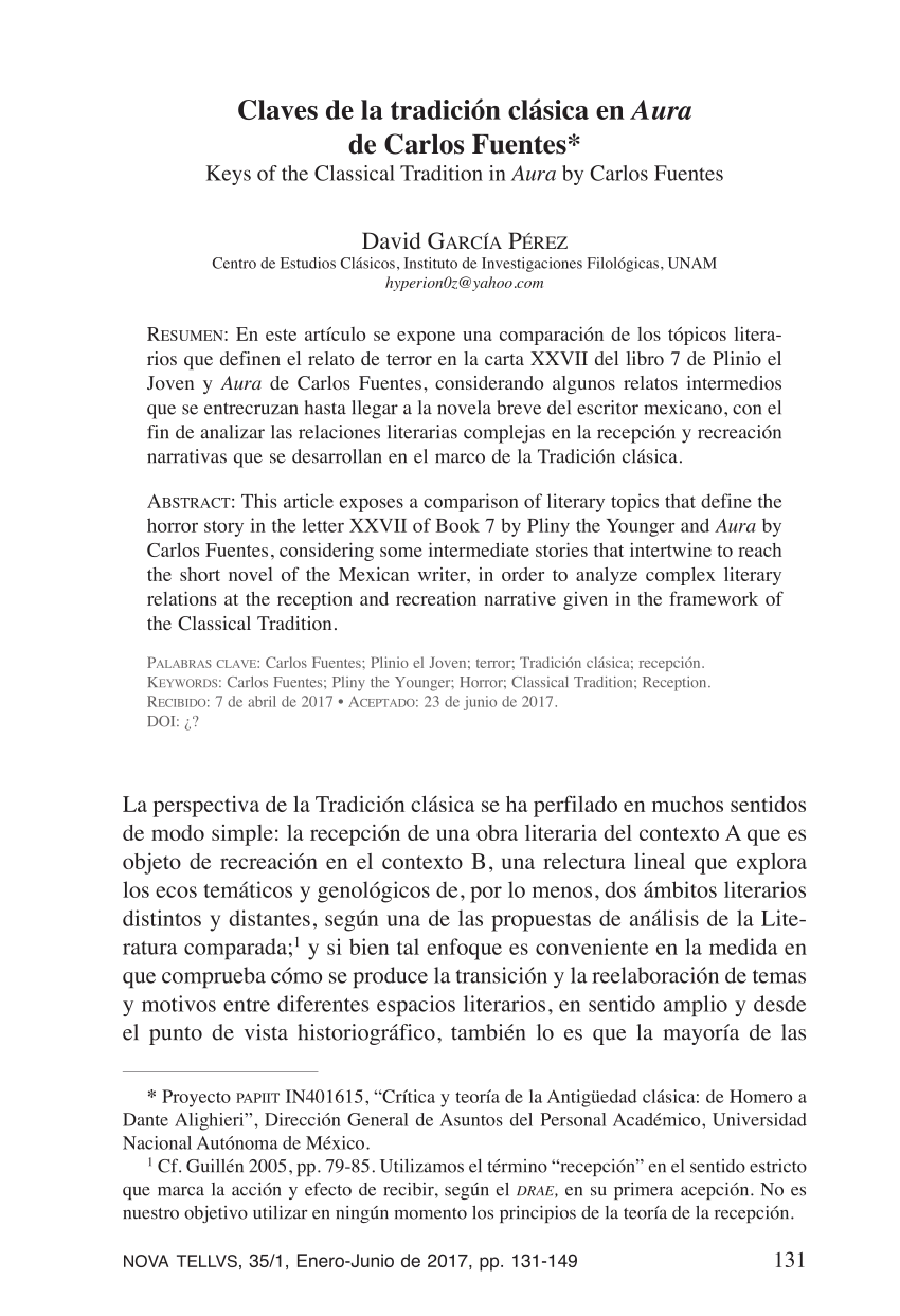 (PDF) Claves de la tradición clásica en Aura de Carlos Fuentes