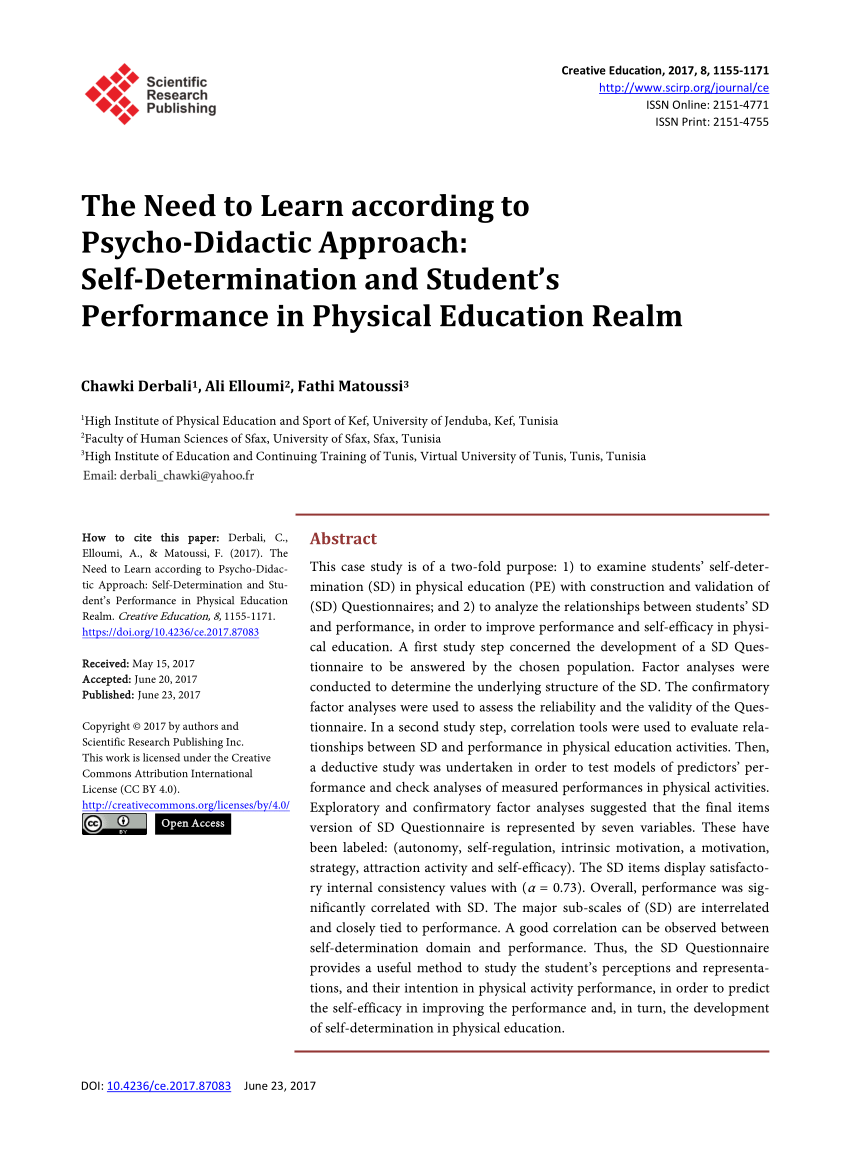 Pdf The Need To Learn According To Psycho Didactic Approach Self Determination And Student S Performance In Physical Education Realm