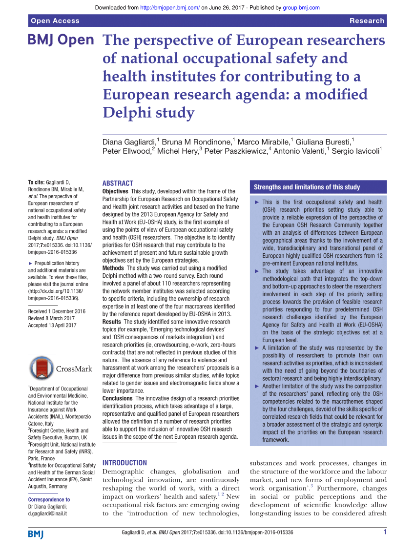 Toezicht houden in plaats daarvan Altijd PDF) The perspective of European researchers of national occupational  safety and health institutes for contributing to a European research agenda:  A modified Delphi study