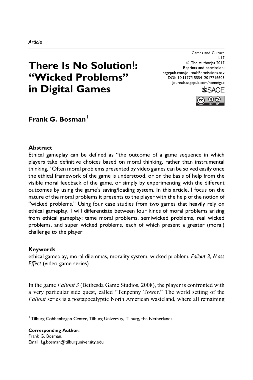 Pdf There Is No Solution Wicked Problems In Digital Games