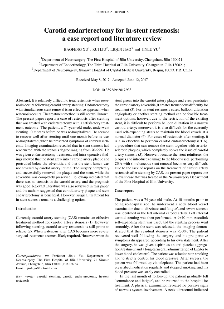 carotid endarterectomy a case study and literature review