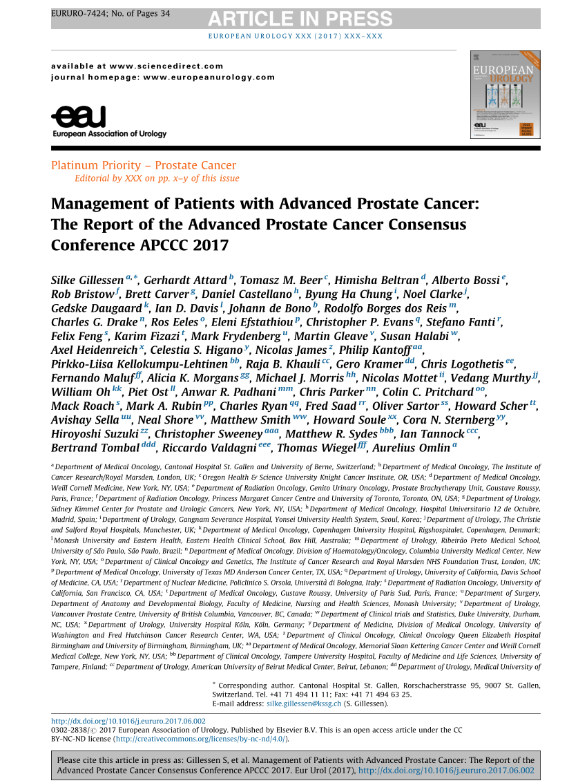 PDF) Management of Patients with Advanced Prostate Cancer: The Report of  the Advanced Prostate Cancer Consensus Conference APCCC 2017