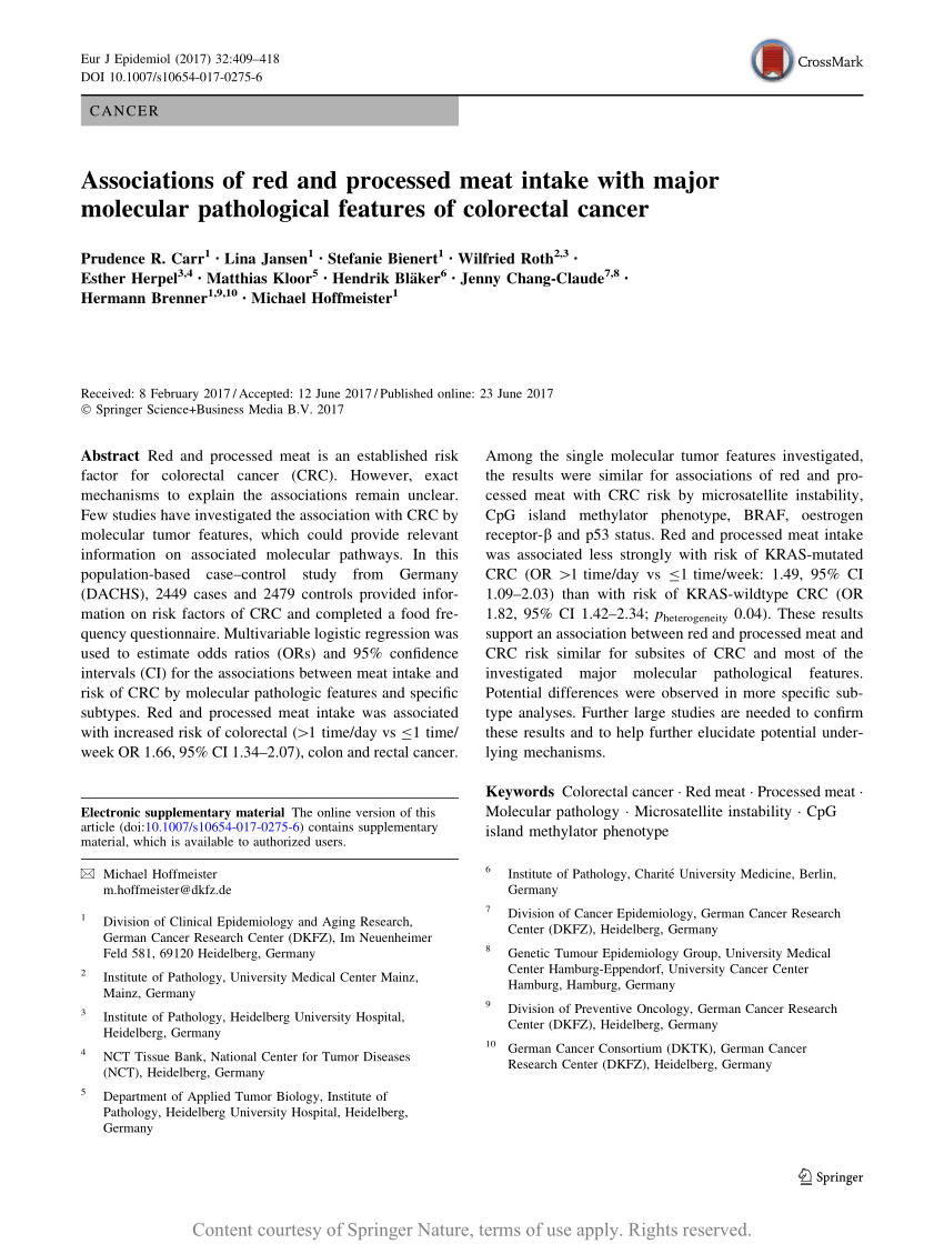 Associations Of Red And Processed Meat Intake With Major Molecular Pathological Features Of 