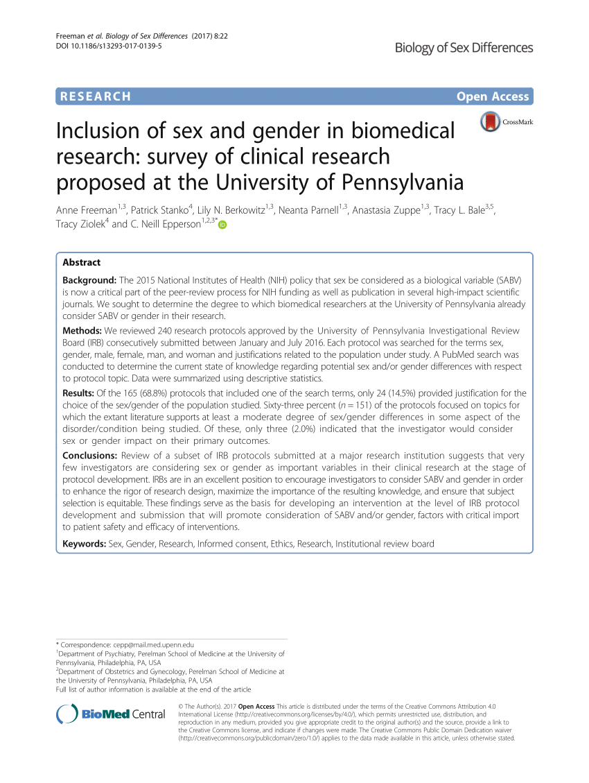 Pdf Inclusion Of Sex And Gender In Biomedical Research Survey Of Clinical Research Proposed 0656