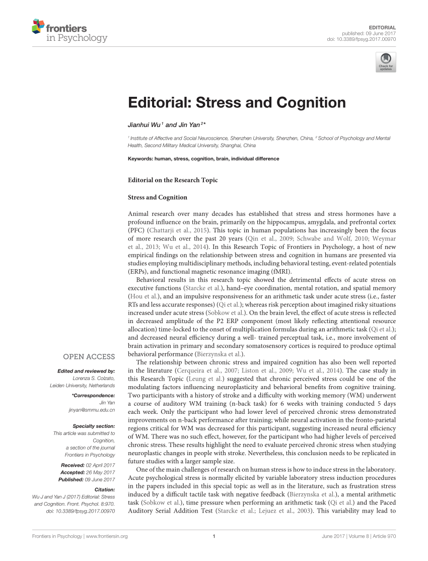 Pdf Editorial Stress And Cognition