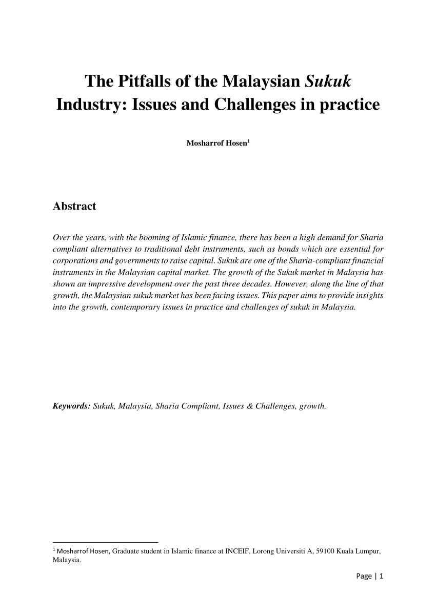 Pdf The Pitfalls Of The Malaysian Sukuk Industry Issues And Challenges In Practice