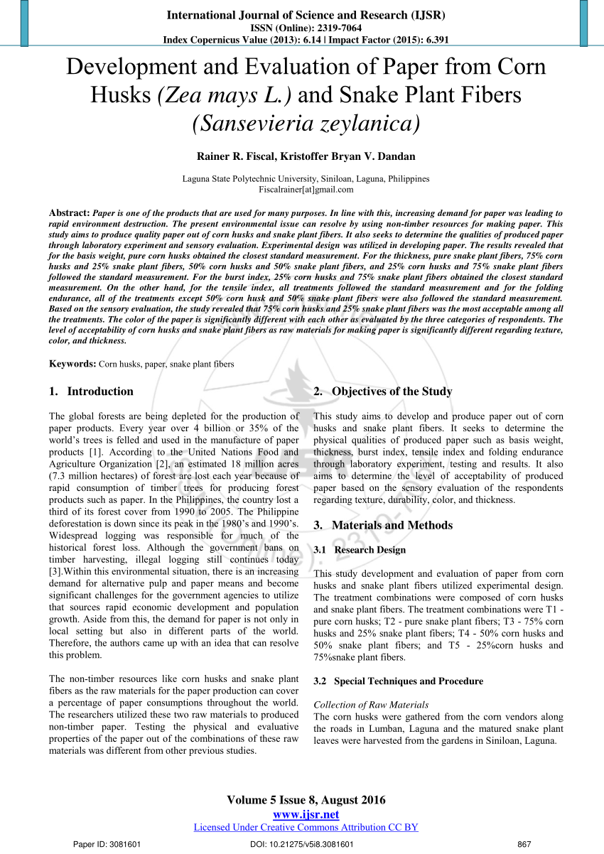 research paper of corn