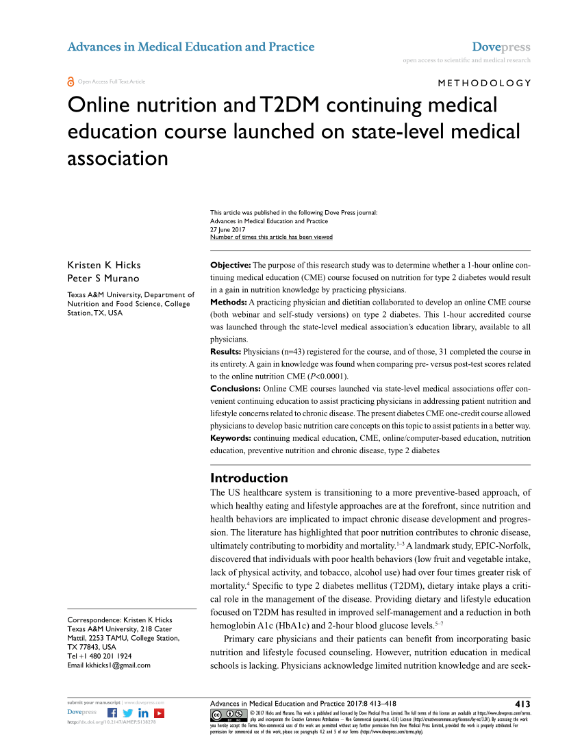 Pdf Online Nutrition And T2dm Continuing Medical Education Course