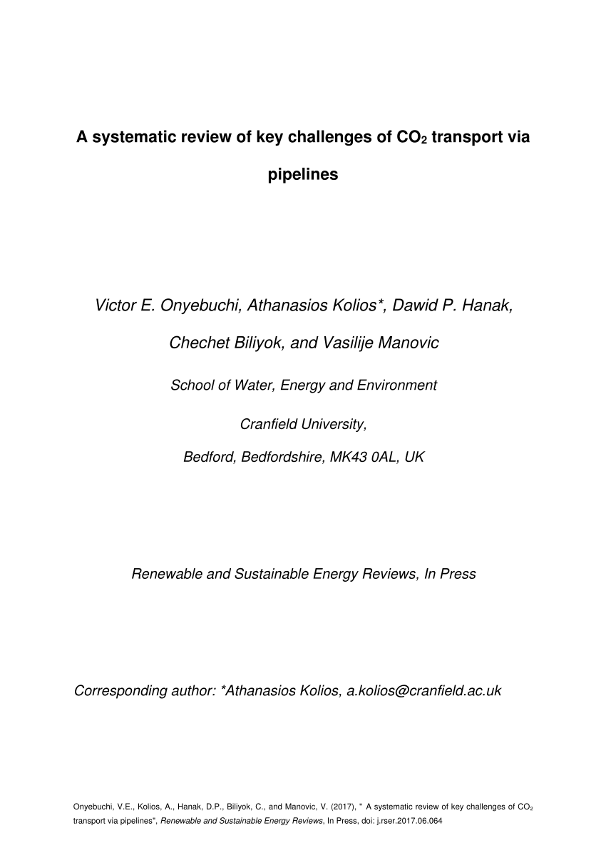 PDF) A systematic review of key challenges of CO2 transport via 