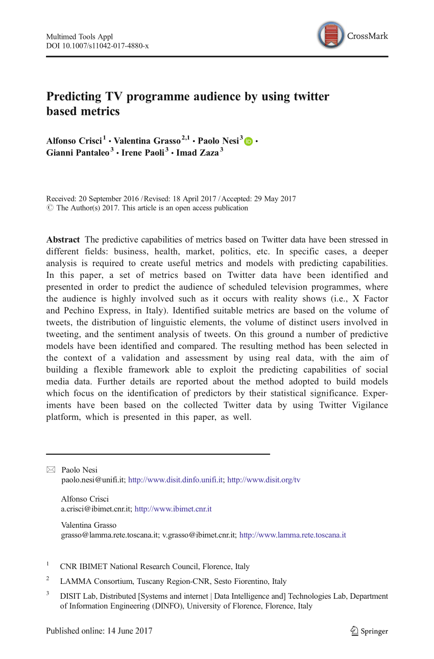 Pdf Predicting Tv Programme Audience By Using Twitter Based Metrics