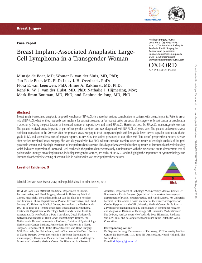 PDF Breast Implant Associated Anaplastic Large Cell Lymphoma in a