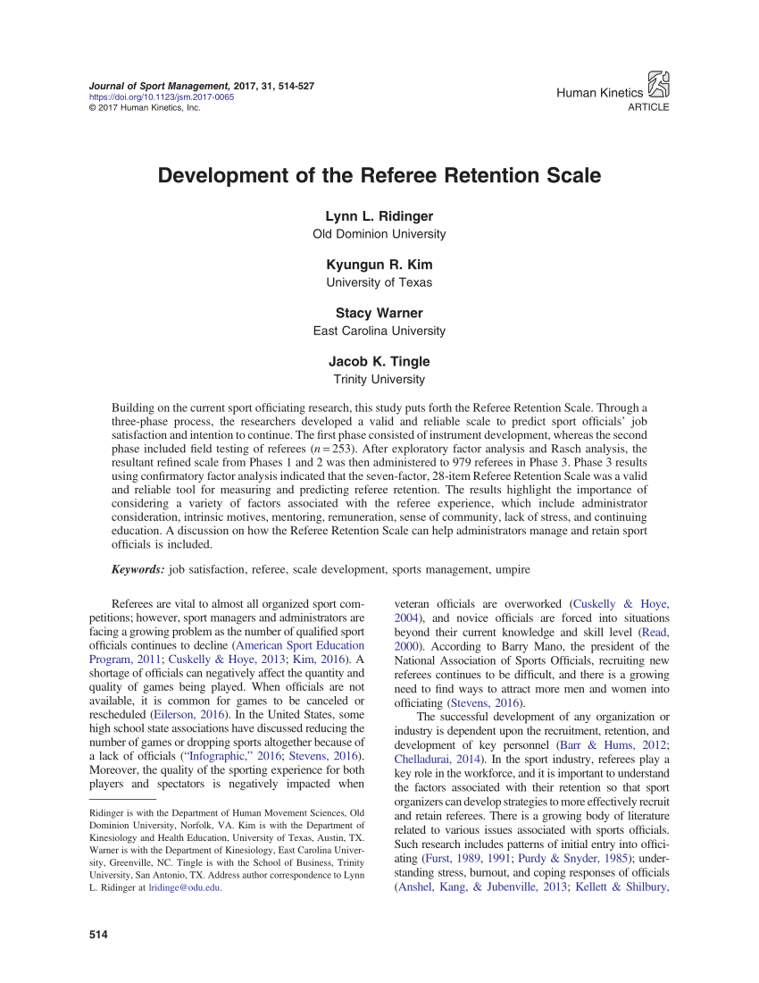 Pdf Development Of The Referee Retention Scale