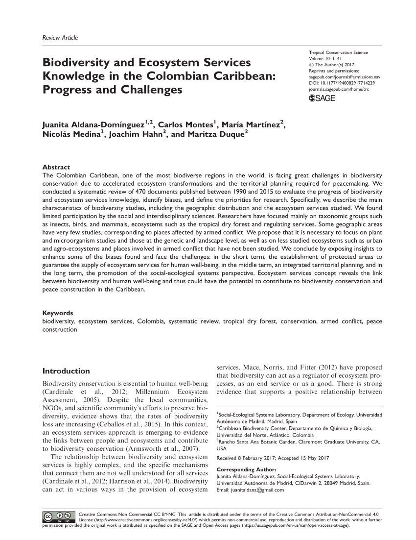 Biodiversity and Ecosystem Services Knowledge in the Colombian