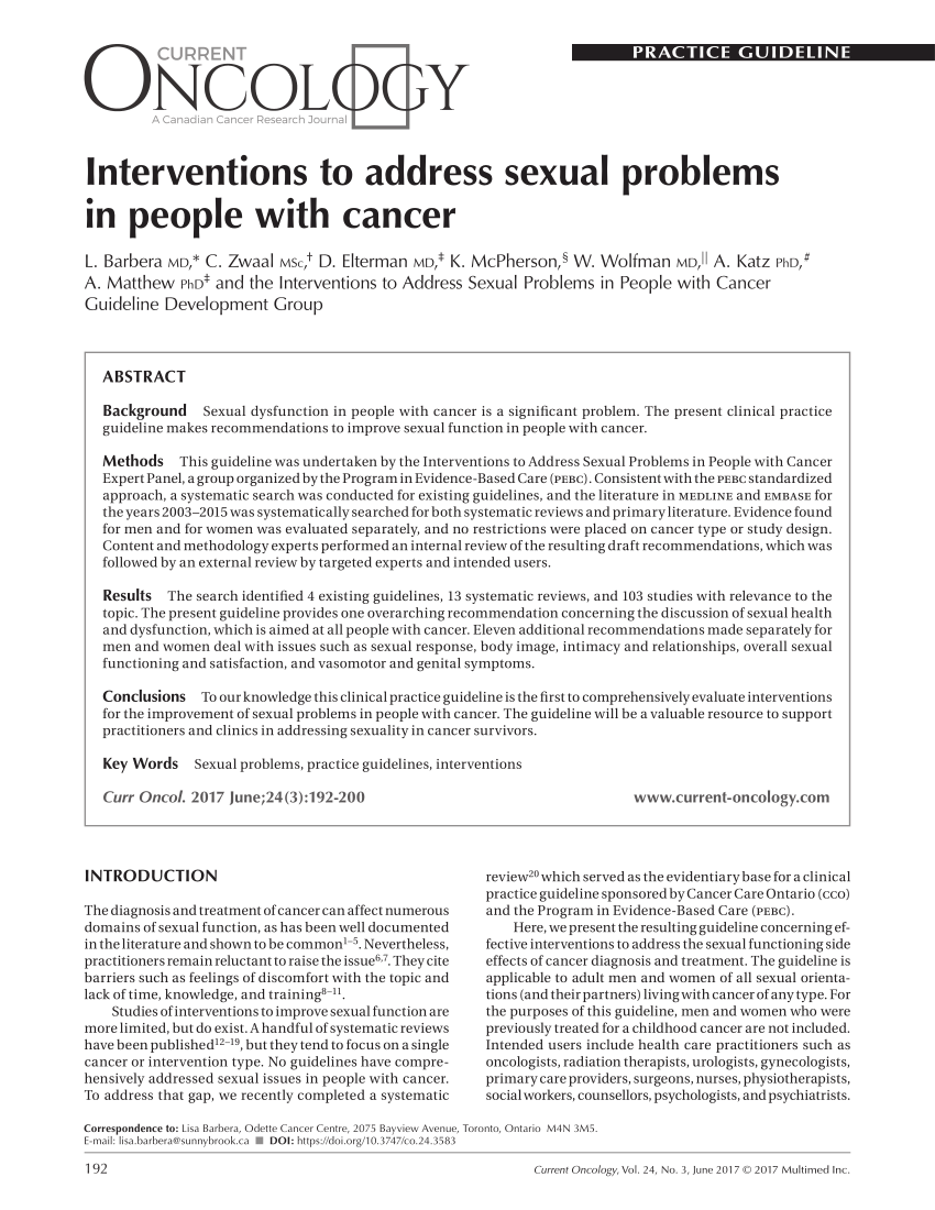 Pdf Interventions To Address Sexual Problems In People With Cancer 1131