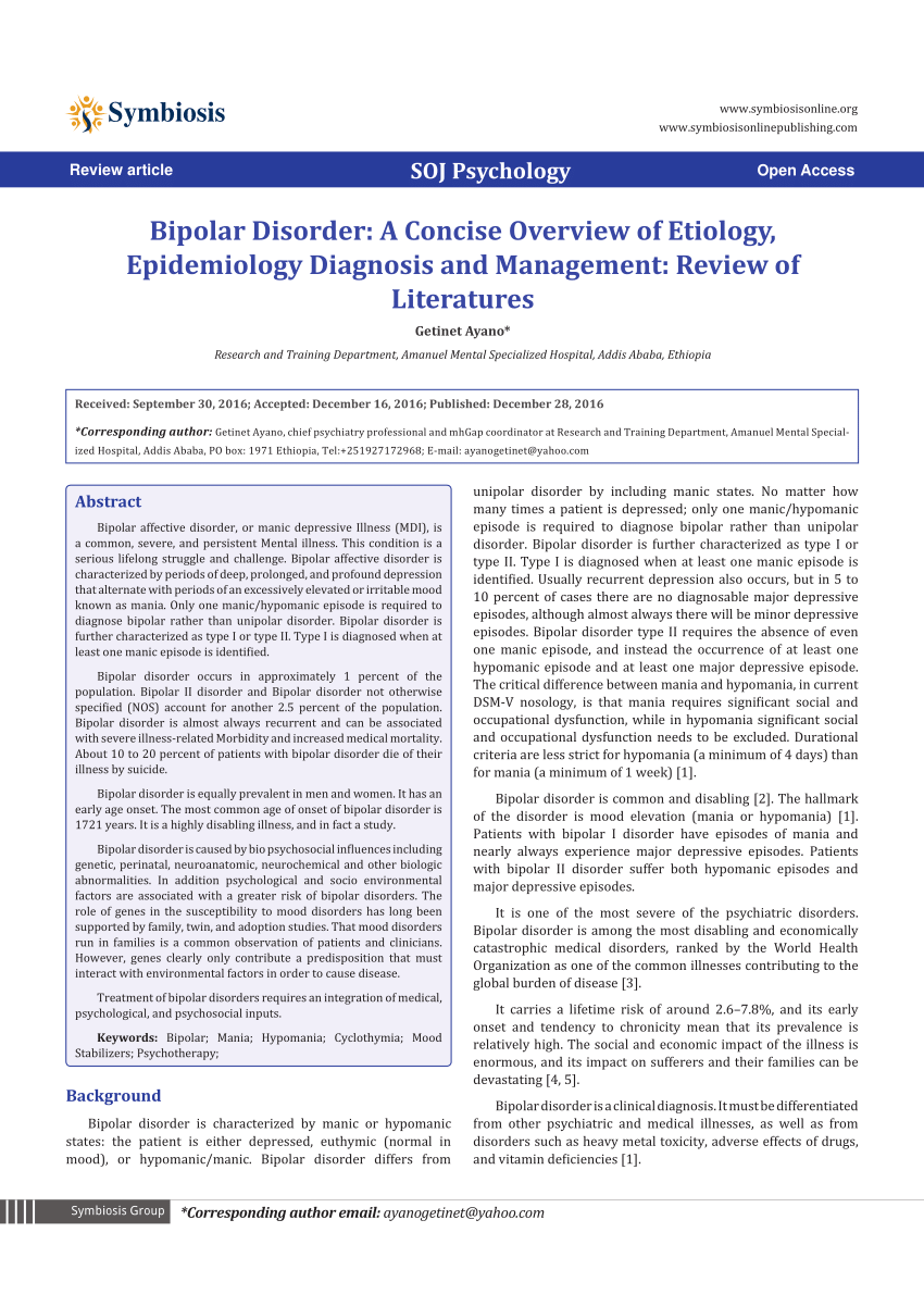 (PDF) Bipolar Disorder A Concise Overview of Etiology, Epidemiology