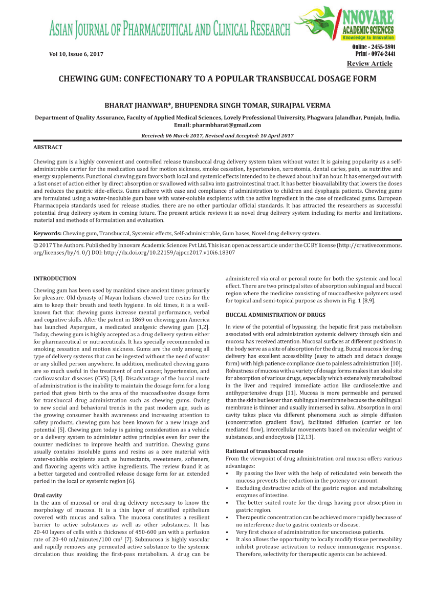 PDF CHEWING GUM CONFECTIONARY TO A POPULAR TRANSBUCCAL DOSAGE FORM