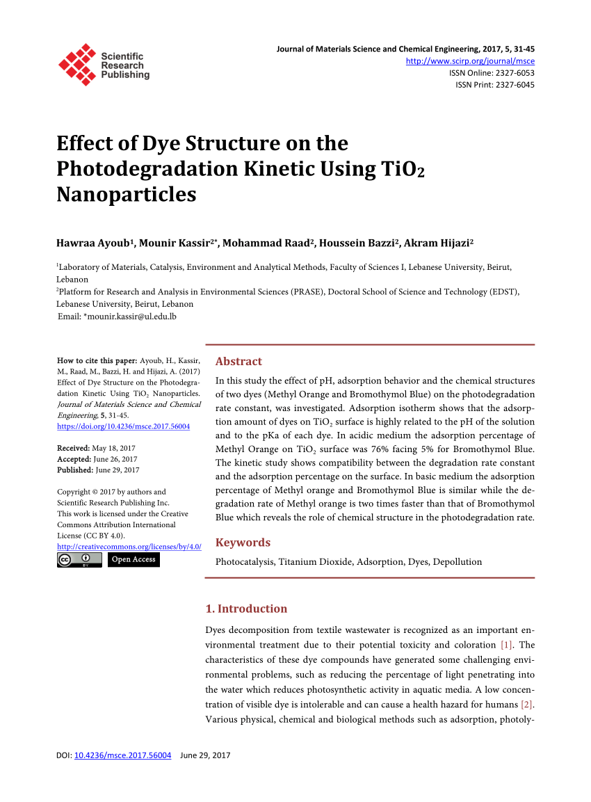 PDF) Effect of Dye Structure on the Photodegradation Kinetic Using 