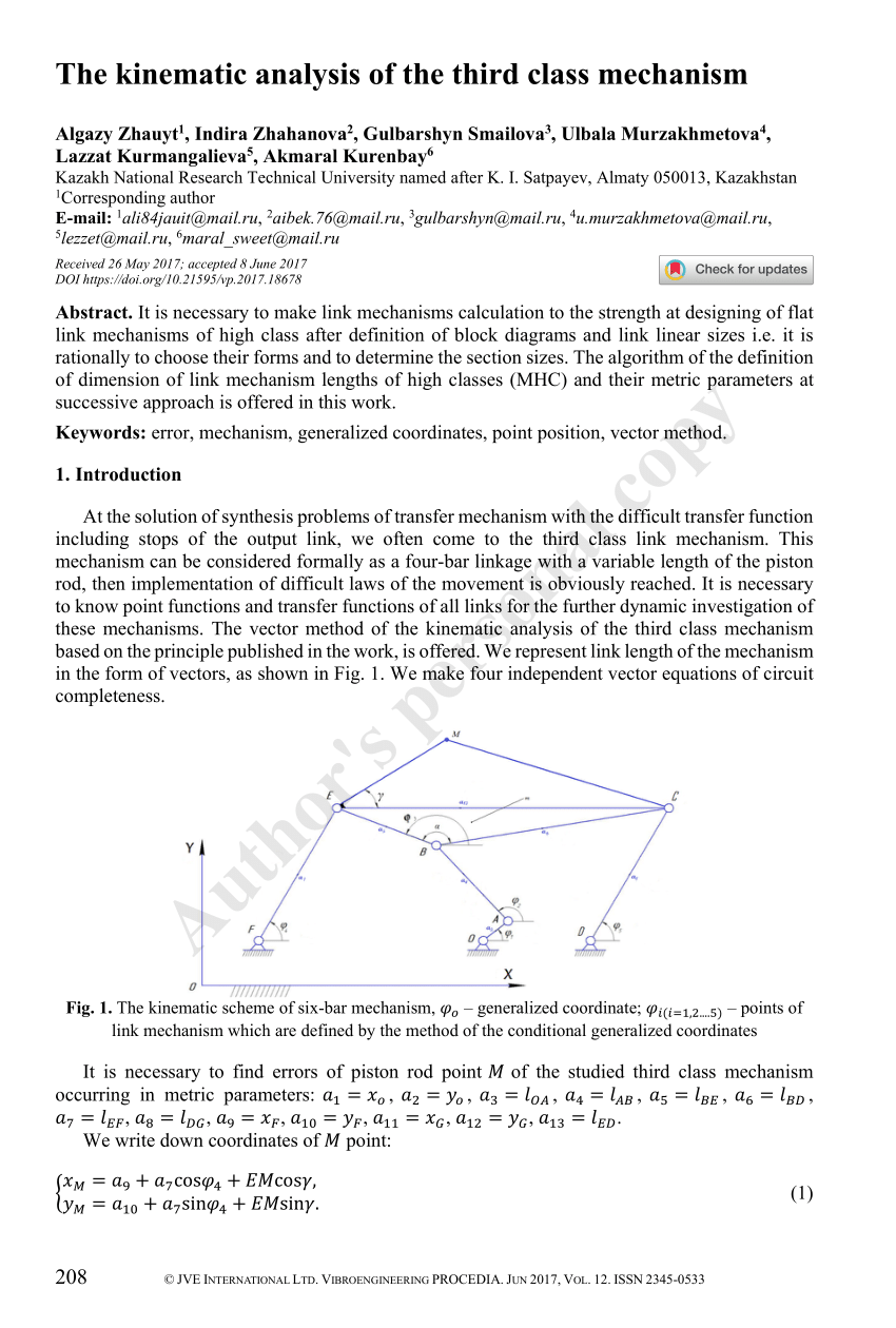 (PDF) The kinematic analysis of the third class mechanism
