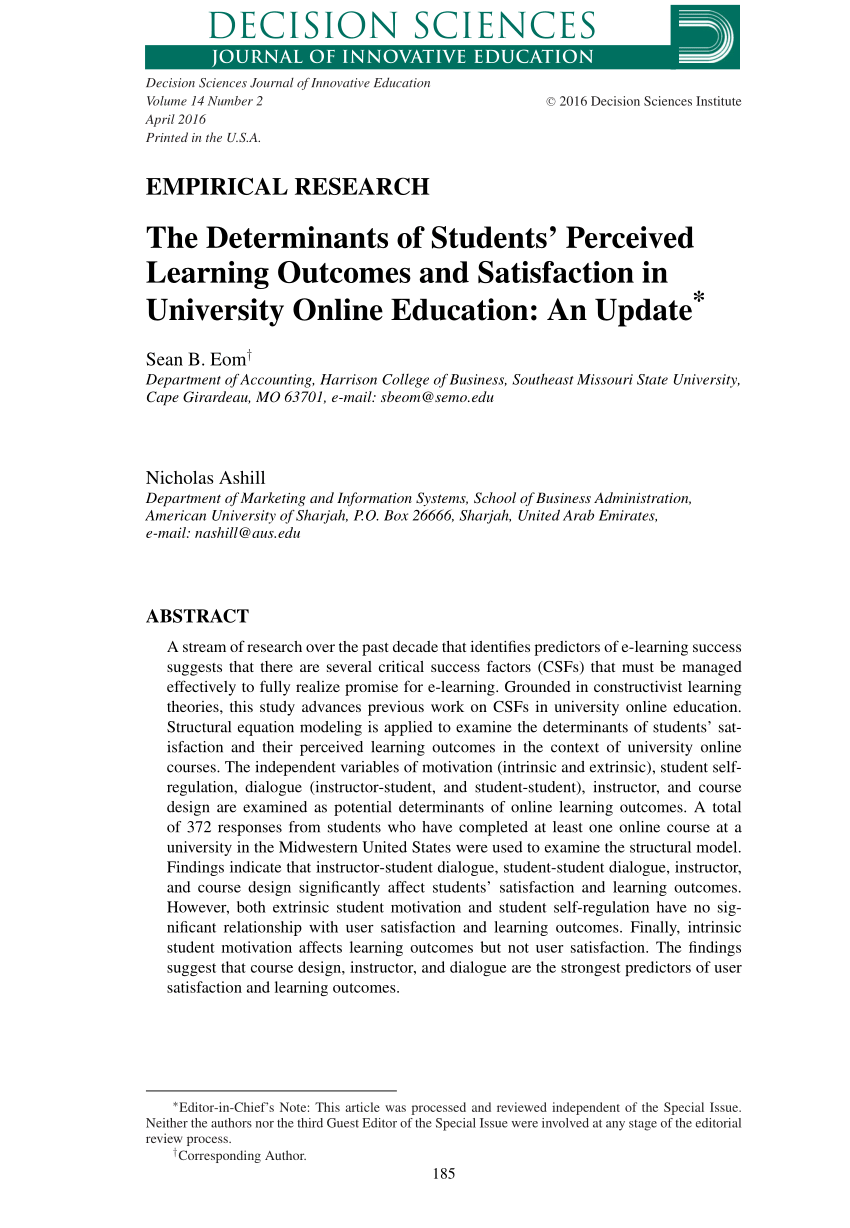 Pdf The Determinants Of Students Perceived Learning Outcomes And