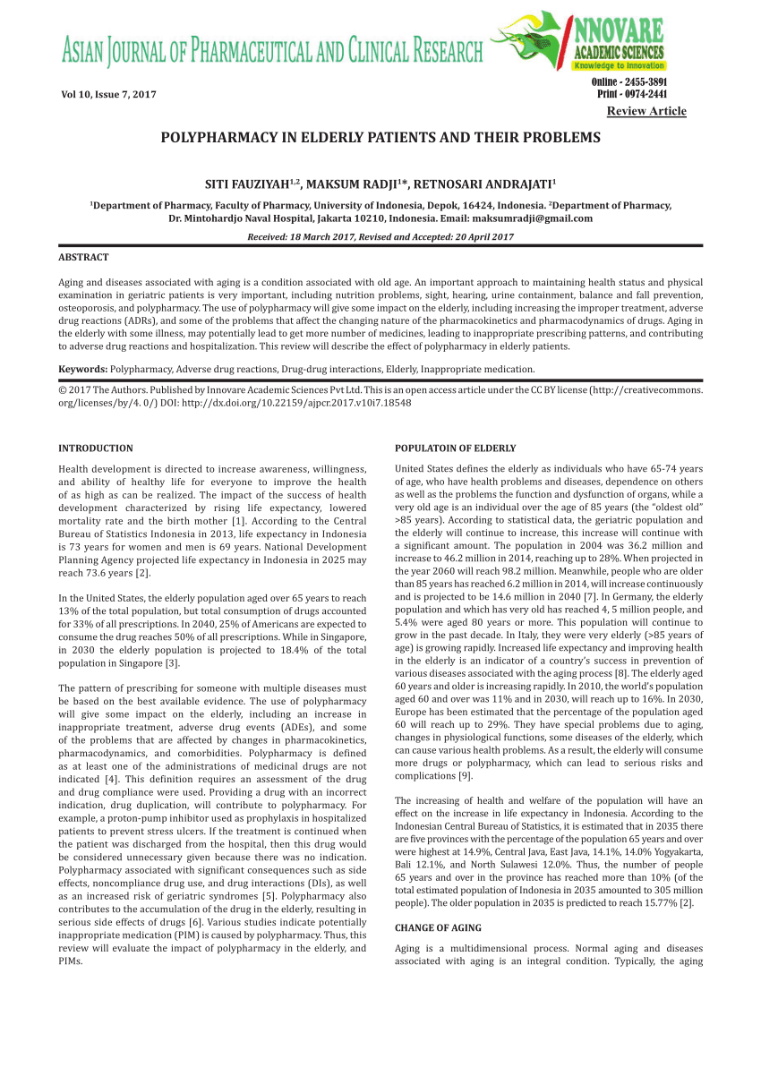 Pdf Polypharmacy In Elderly Patients And Their Problems - 