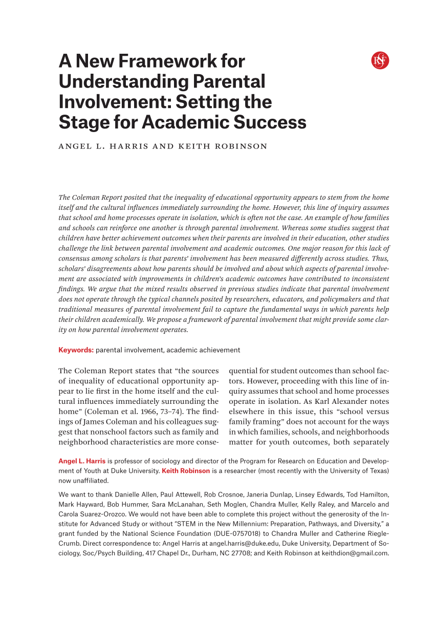 parental involvement in academic performance thesis