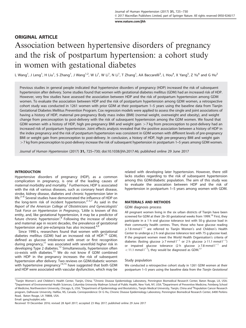 Pdf Association Between Hypertensive Disorders Of Pregnancy And The Risk Of Postpartum 3153