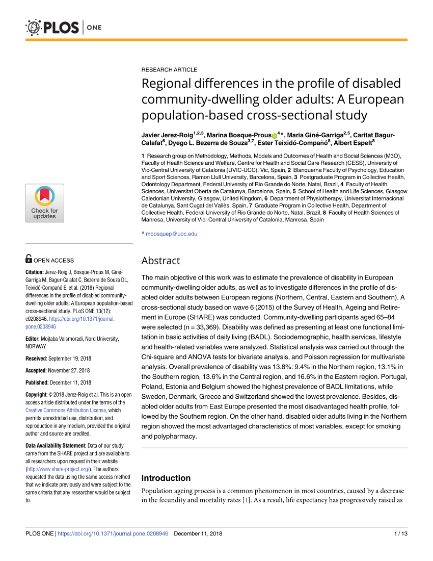 Pdf Regional Differences In Disability Among Community Dwelling Older People In Europe