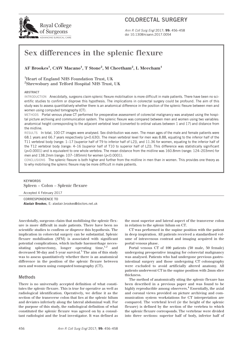 Pdf Sex Differences In The Splenic Flexure 1272