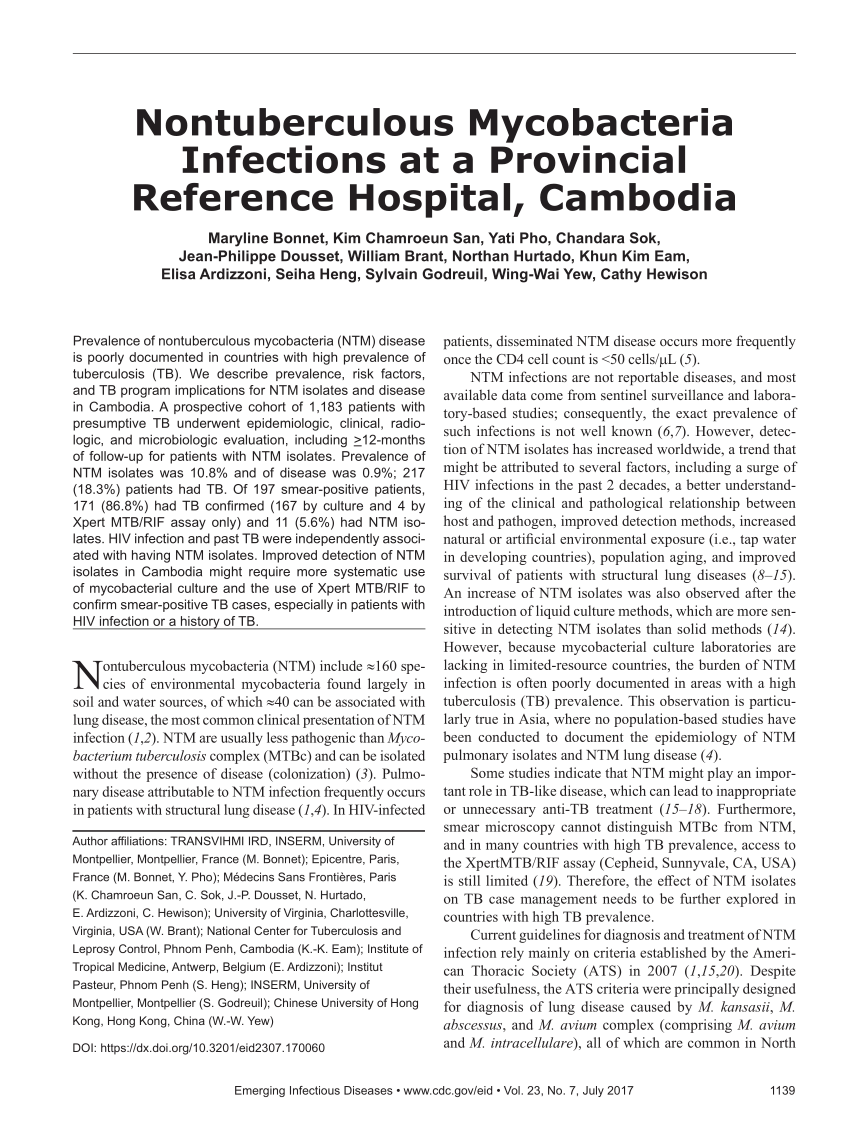 (PDF) Nontuberculous Mycobacteria Infections at a Provincial Reference ...