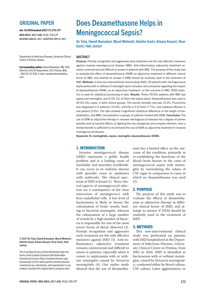 Pdf Does Dexamethasone Helps In Meningococcal Sepsis 2327