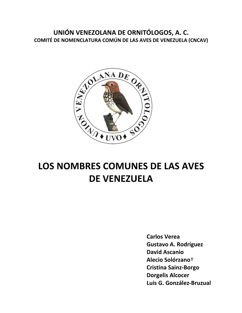 Pdf Los Nombres Comunes De Las Aves De Venezuela 2017