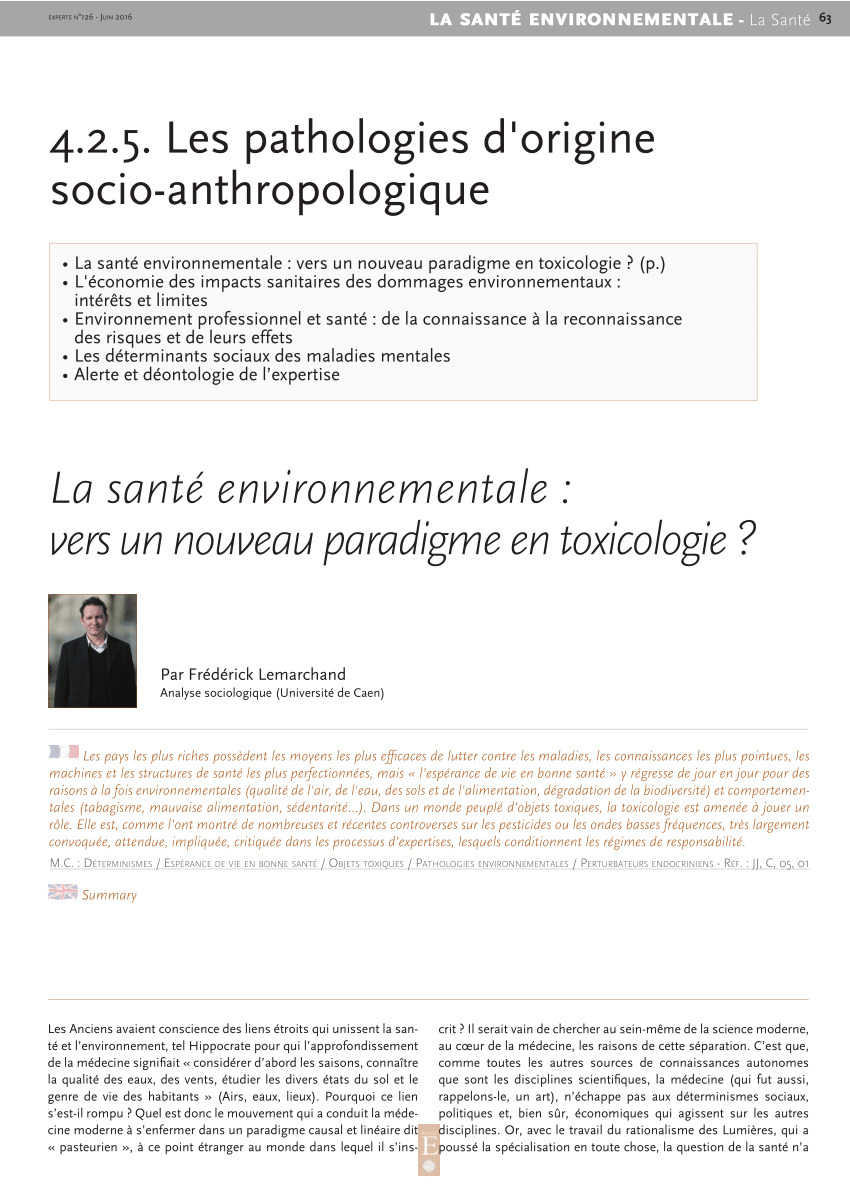 (PDF) La santé environnementale : un nouveau paradigme en toxicologie