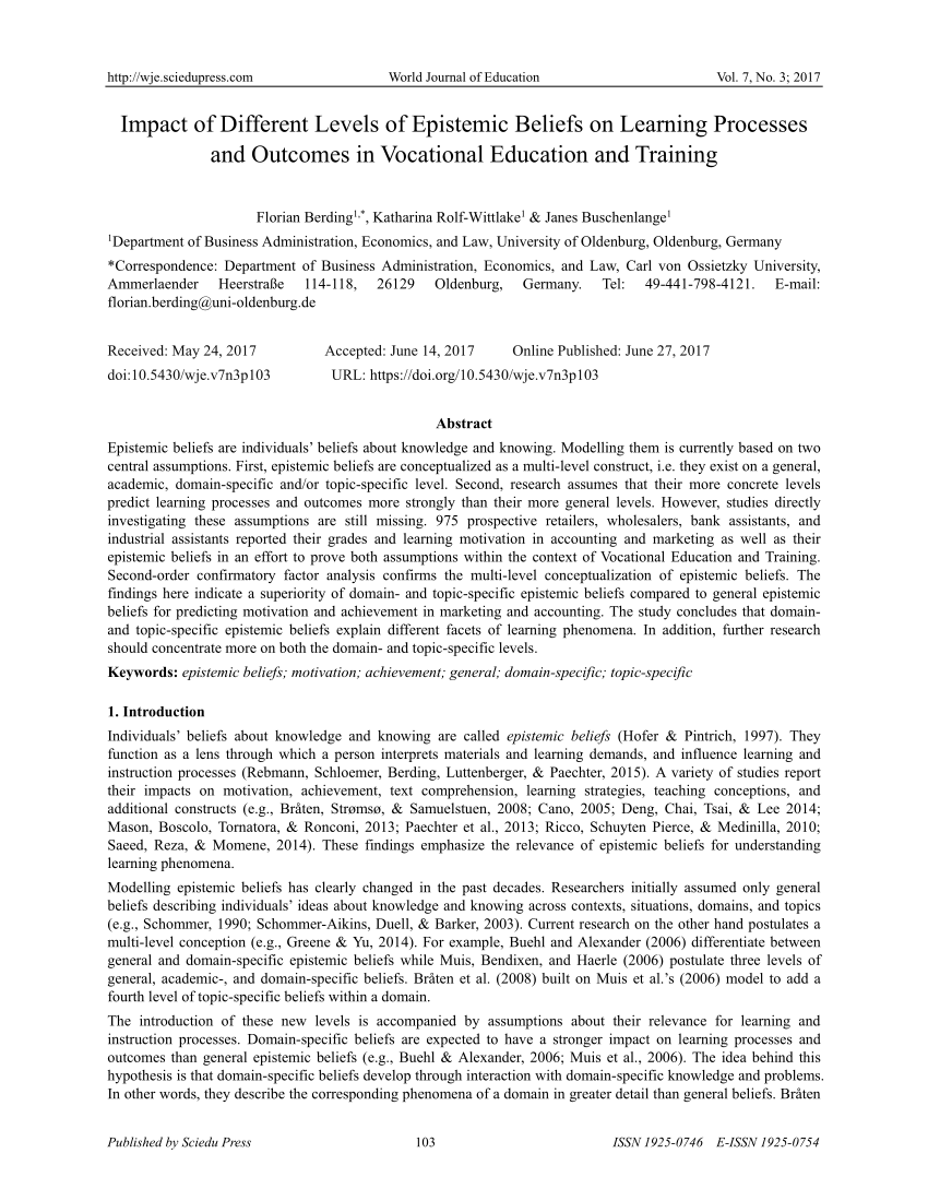 Pdf Pre Service English Teachers Epistemological Beliefs And Their - pdf pre service english teachers epistemological beliefs and their conceptions of teaching