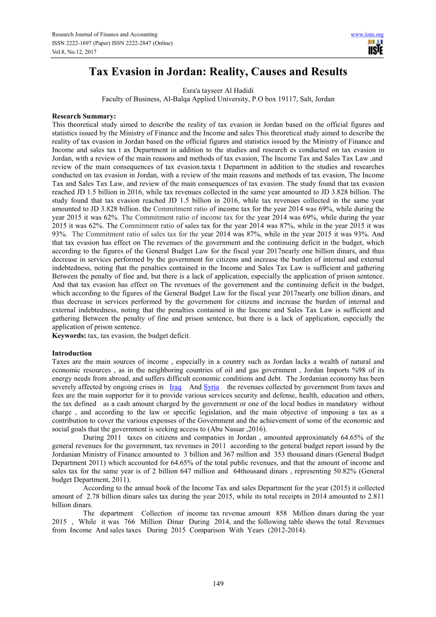 PDF) Tax Evasion in Jordan: Reality, Causes and Results