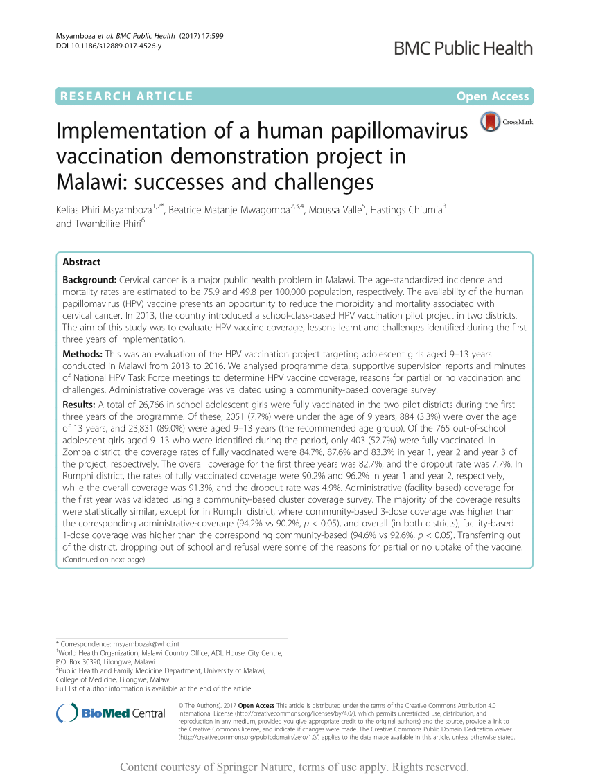 global human papillomavirus vaccine implementation an update
