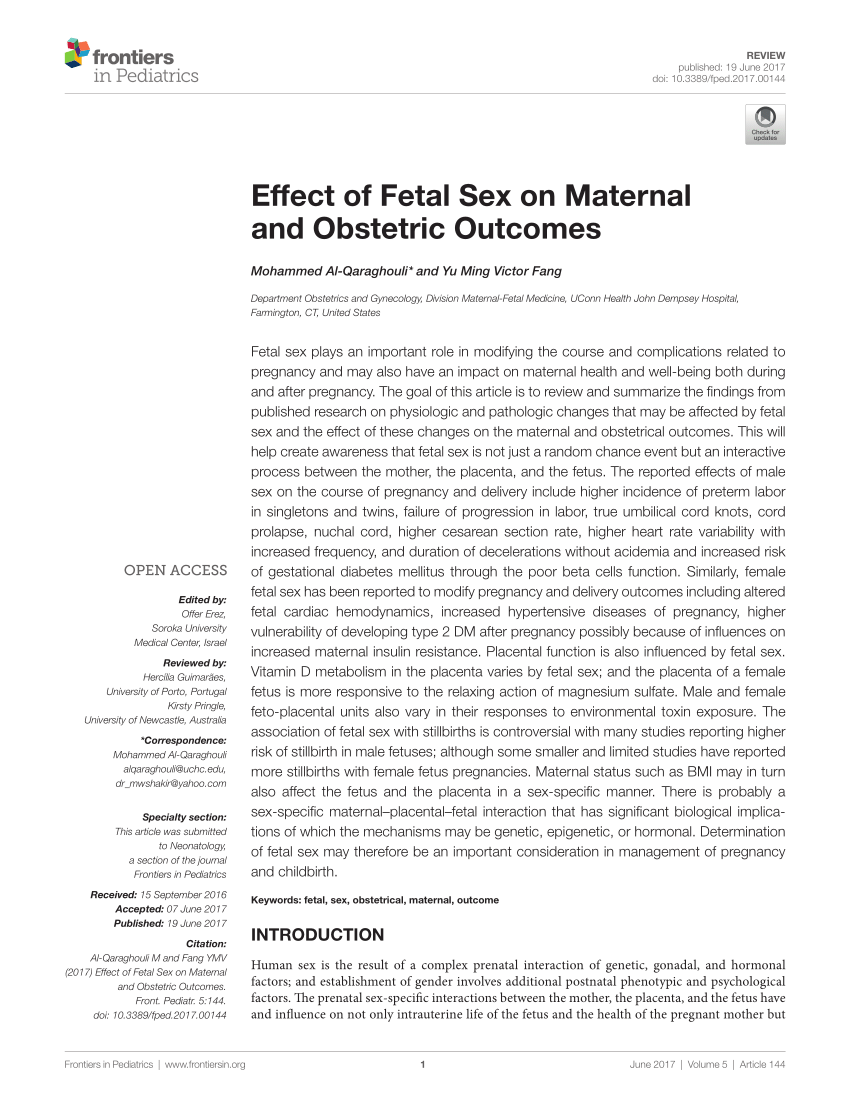 Pdf Effect Of Fetal Sex On Maternal And Obstetric Outcomes 8358