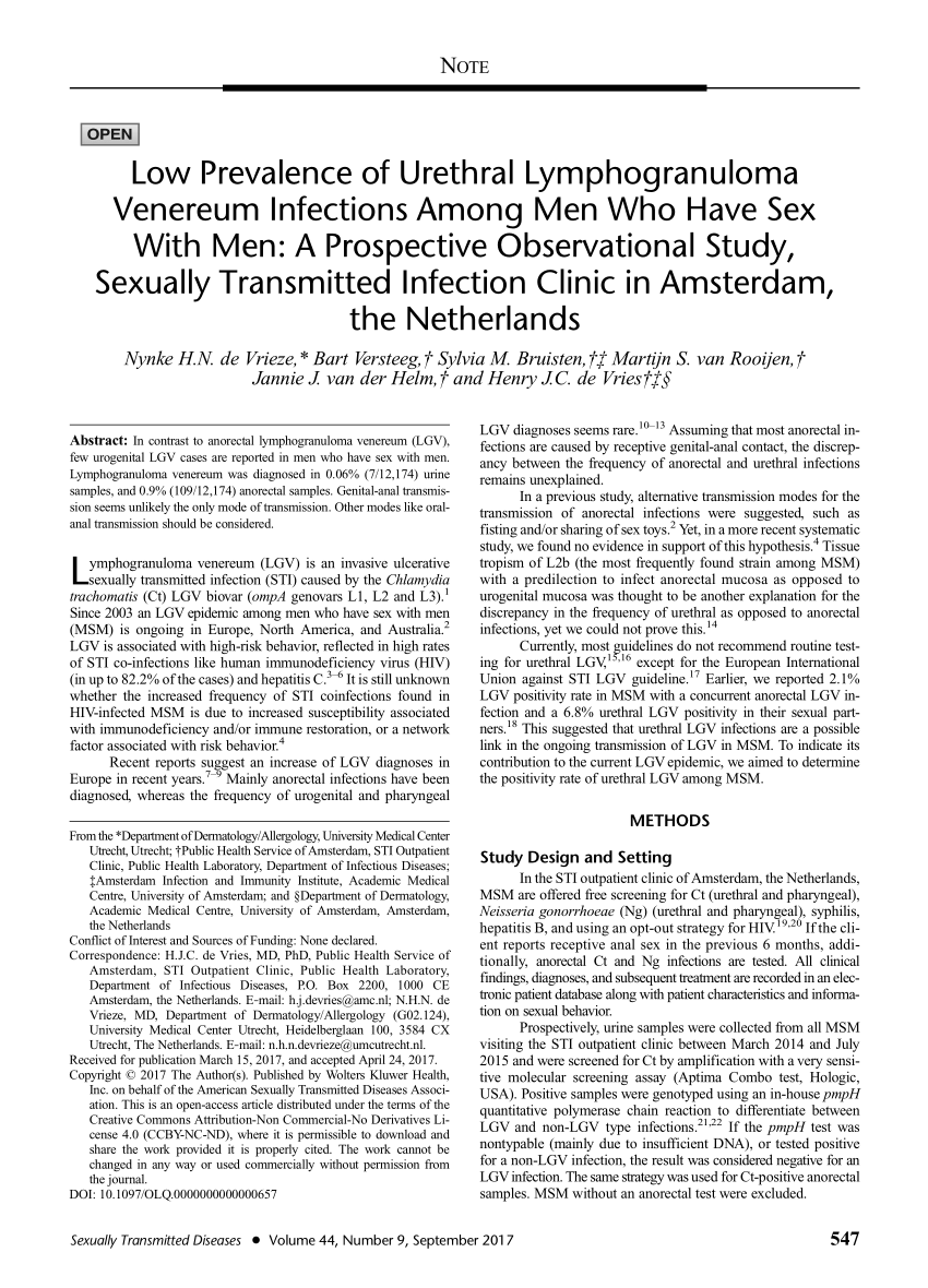 Pdf Low Prevalence Of Urethral Lymphogranuloma Venereum Infections Among Men Who Have Sex With 