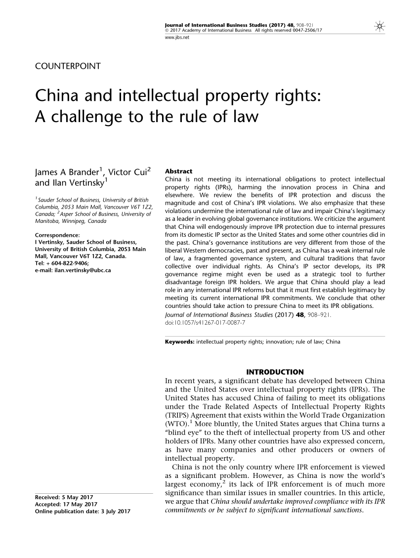 PDF) China and intellectual property rights: A challenge to the