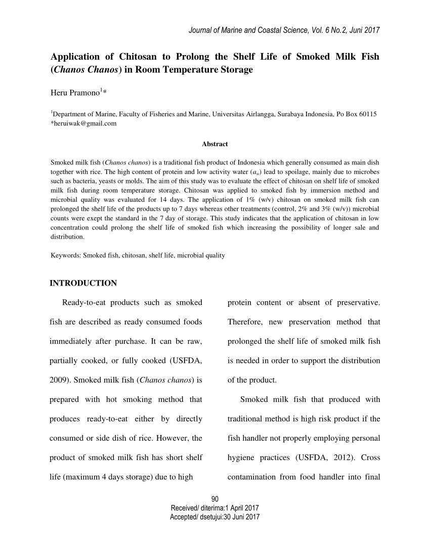 Pdf Application Of Chitosan To Prolong The Shelf Life Of