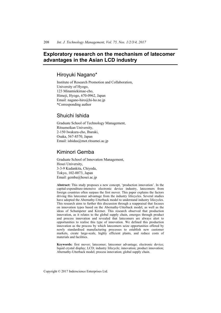 Pdf Exploratory Research On The Mechanism Of Latecomer Advantages In The Asian Lcd Industry